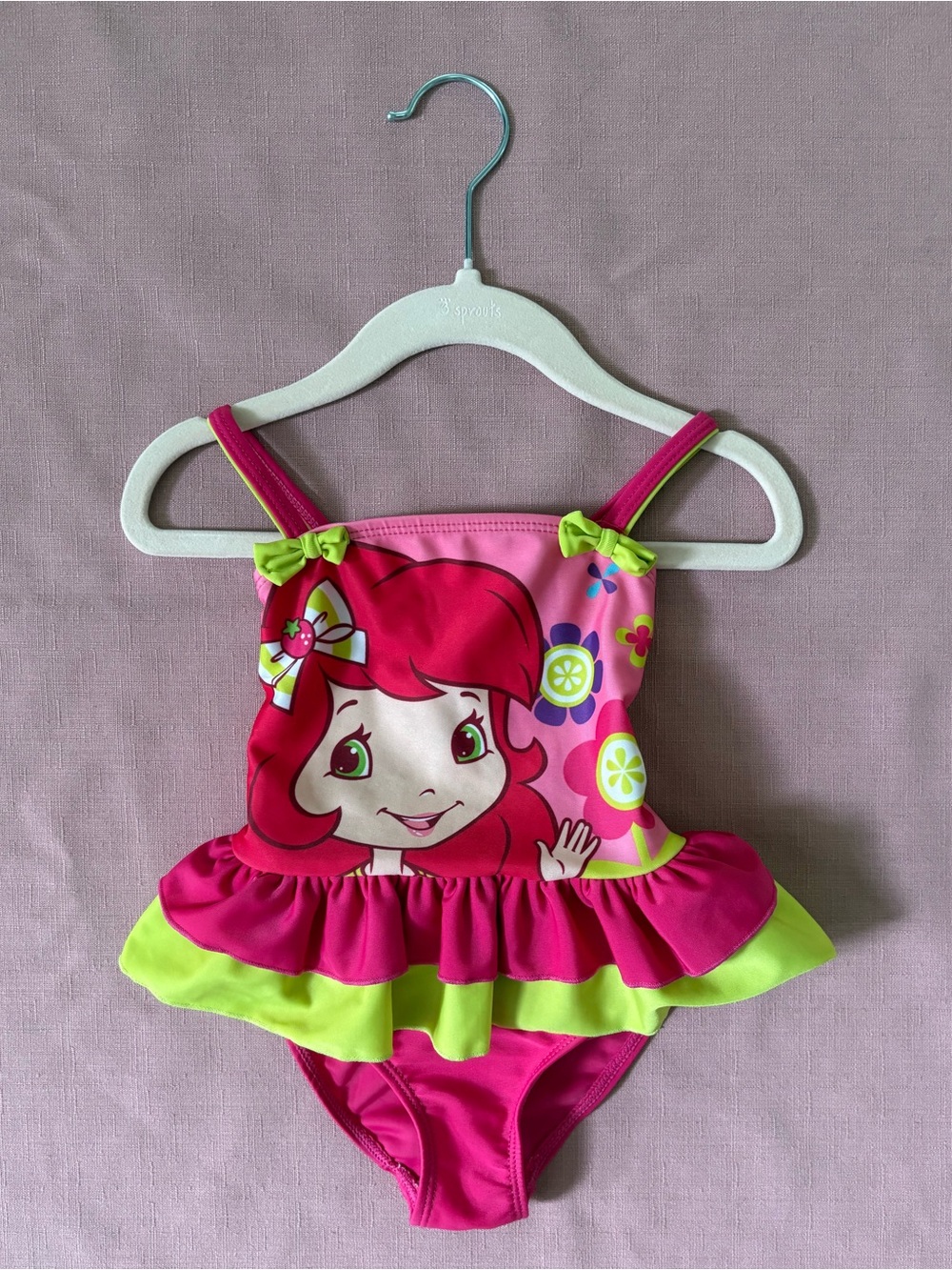 🍓 Toddler Girl Strawberry Shortcake Character Ruffle One-Piece Swimsuit